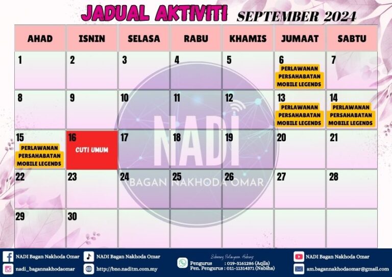 Jadual BULAN SEPTEMBER